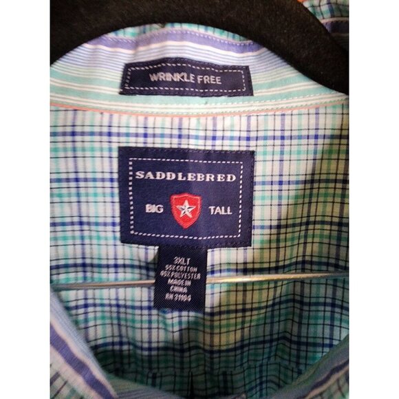 Saddlebred Easy Care Gray Teal Plaid Lightweight Button Down Mens 3XTL - Picture 9 of 16